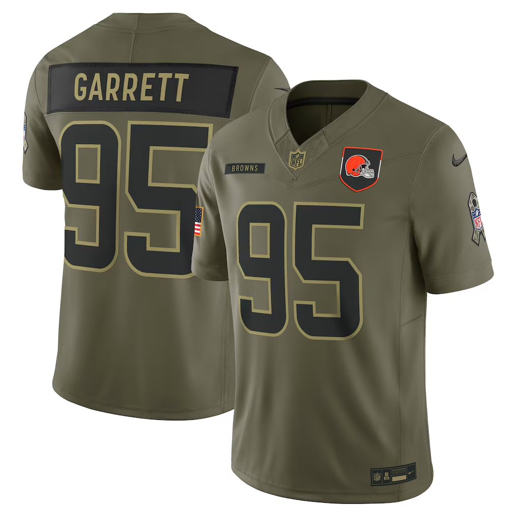 Men's Cleveland Browns Myles Garrett  Olive 2025 Salute to Service Limited Jersey