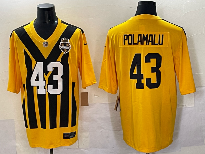 Men's Pittsburgh Steelers Troy Polamalu Gold Alternate 1933 Throwback Game Jersey