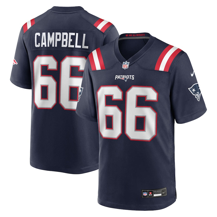 Men's New England Patriots Will Campbell Navy 2025  Draft First Round Pick Game Jersey