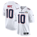 Men's New England Patriots Drake Maye #10 White Super Bowl LX Patch Tundra Fashion Game Jersey