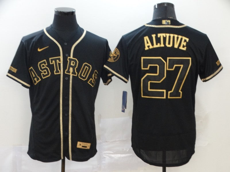 Men's Houston Astros Jose Altuve #27 Black Stitched Jersey1