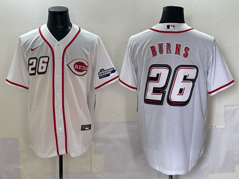 Men's Cincinnati Reds Chase Burns White 2025  Speedway Classic Home Replica Jersey