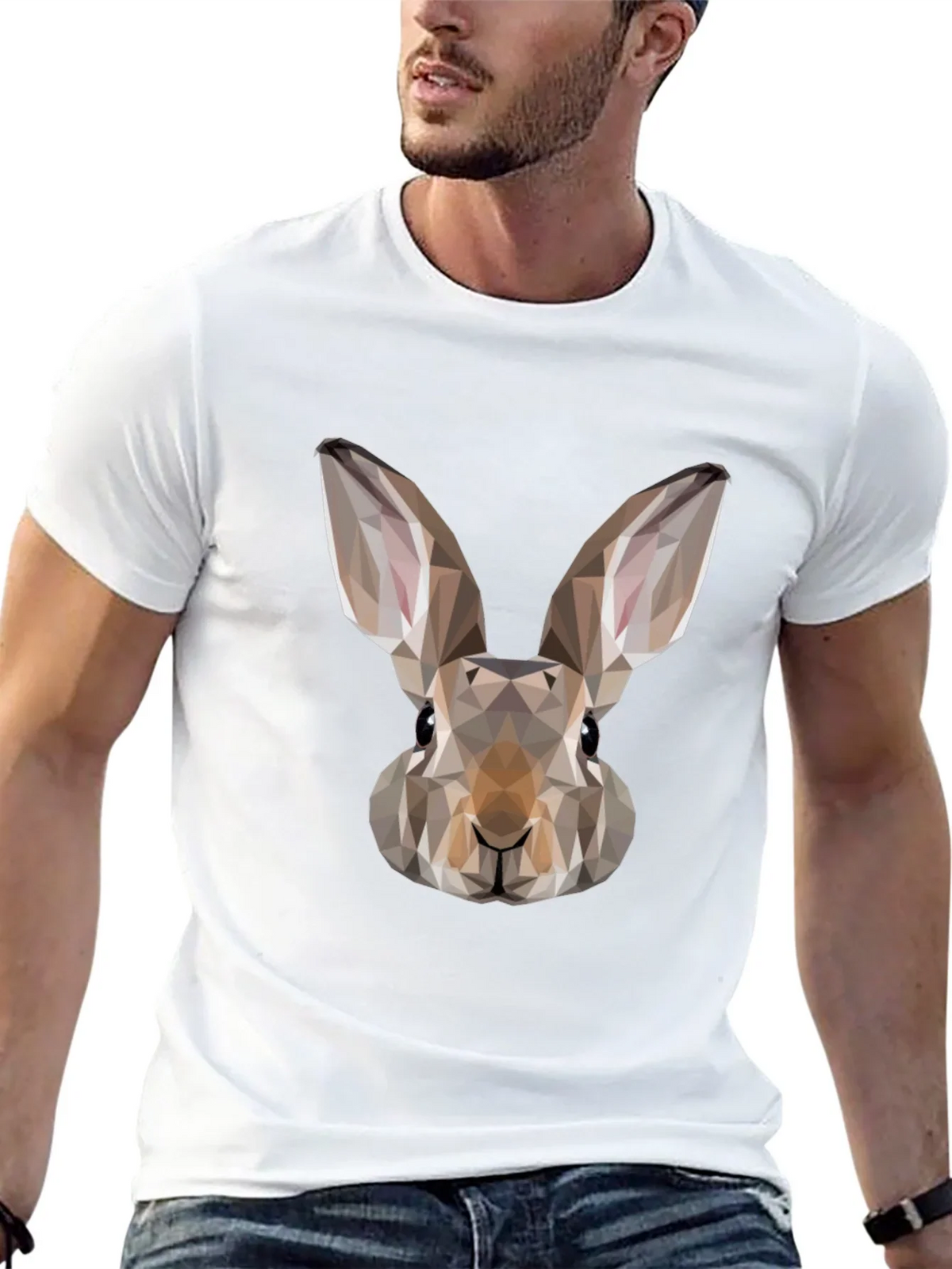 Geometric Rabbit Graphic Tee - Mens Black T-Shirt