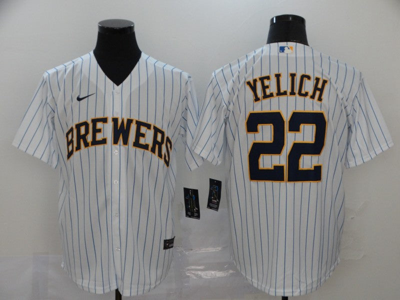 Men's Milwaukee Brewers Christian Yelich #22  White Player Sewn Jersey1
