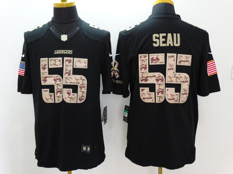 Men's Los Angeles Chargers Junior Seau #55 Black Game Player Jersey1