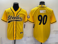 Men's Pittsburgh Steelers T.J. Watt #90 Yellow Game Jersey1 Joint edition