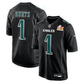 Men's Philadelphia Eagles Jalen Hurts  Carbon Black Super Bowl LIX Fashion Game  Jersey