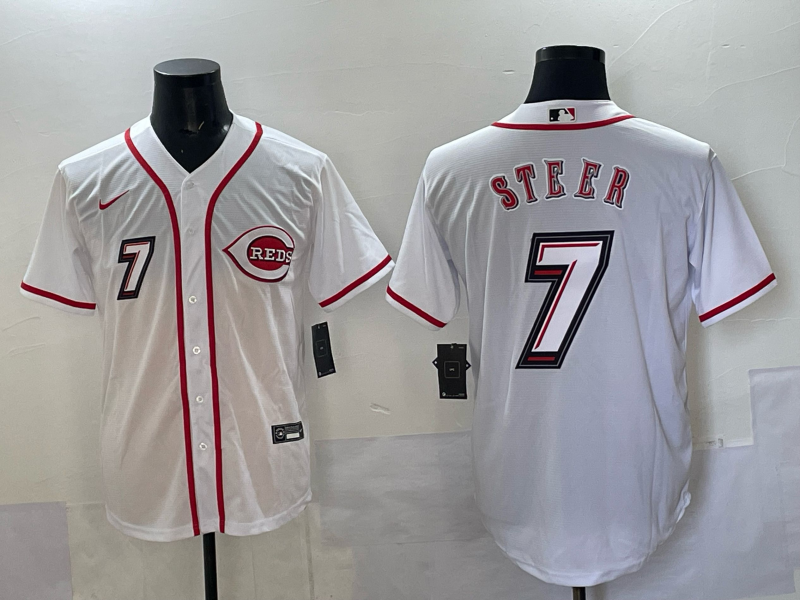 Men's Cincinnati Reds Spencer Steer #7 White 2025  Speedway Classic Home Replica Jersey