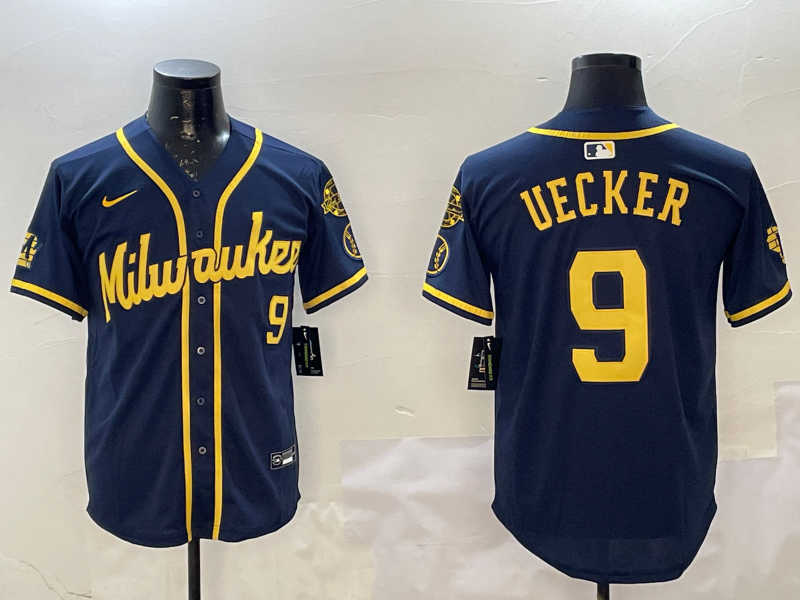Men's Milwaukee Brewers Bob Uecker #9 Navy Limited Player Jersey1