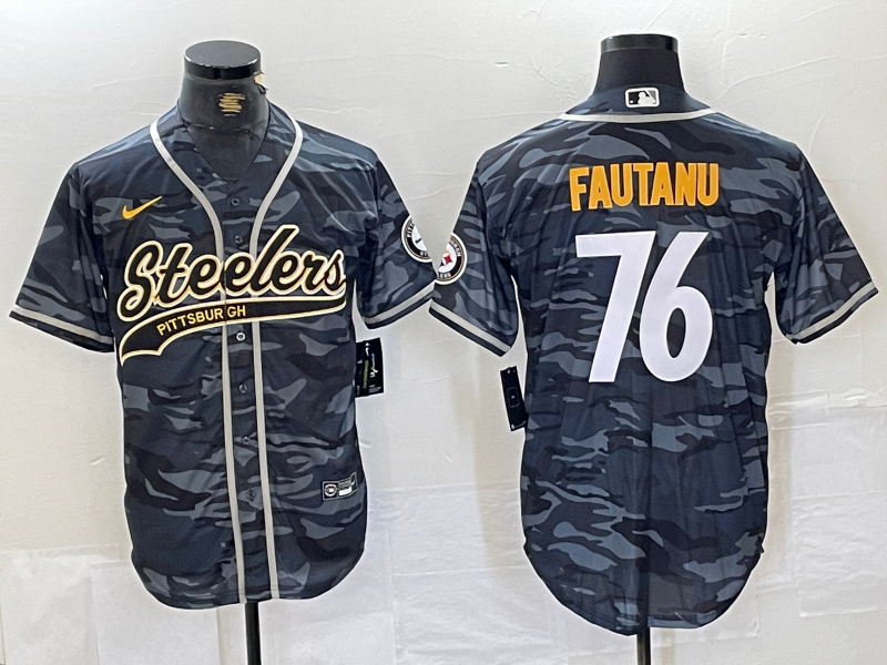 Men's Pittsburgh Steelers Troy Fautanu Grey Camouflage Game Jersey