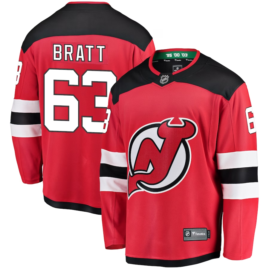 Men's New Jersey1 Devils Jesper Bratt #63 Red Player Game Jersey1