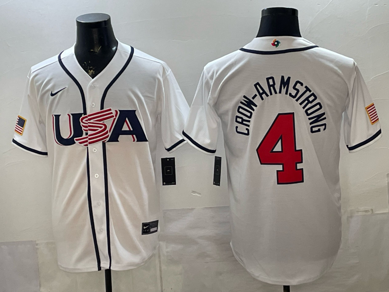 Men's USA Baseball Pete Crow-Armstrong #4 White 2026 World Baseball Classic Stadium Jersey
