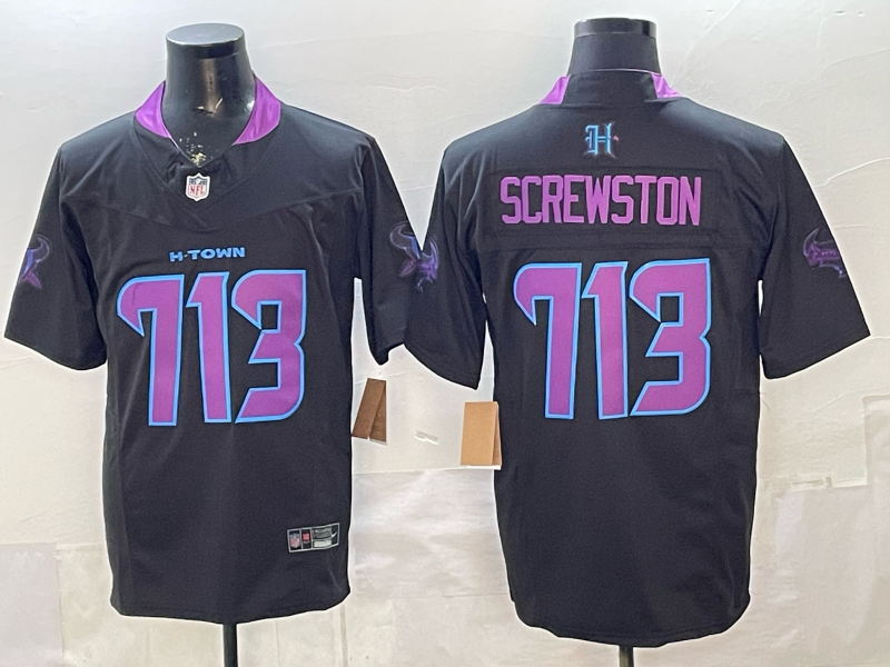 Men's Houston Texans Screwston #713 Black Player Game Jersey