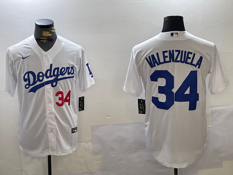 Men's Los Angeles Dodgers Fernando Valenzuela #34 White Replica Player Jersey1