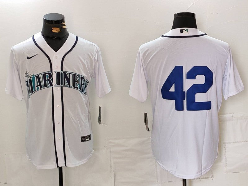 Men's Seattle Mariners #42 White 2024 Jackie Robinson Day Home Limited Jersey1