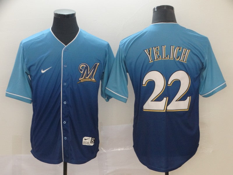 Men's Milwaukee Brewers Christian Yelich  Blue Gradient Jersey
