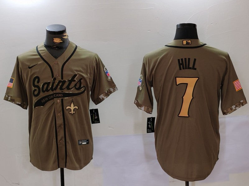 Men's New Orleans Saints Taysom Hill Olive 2022 Salute To Service Jersey