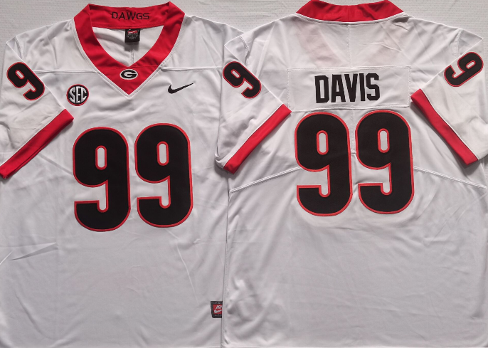 Men's Georgia Bulldogs Jordan Davis White Player Game Jersey