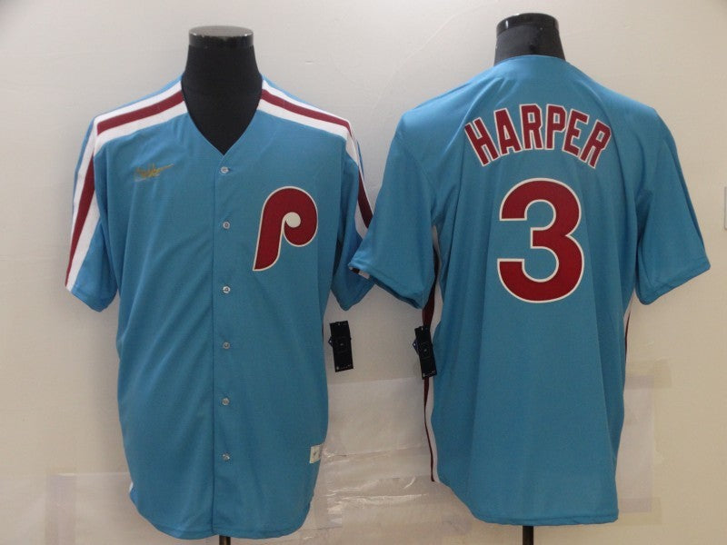 Men's Philadelphia Phillies Bryce Harper #3 Blue Replica Baseball Jersey1