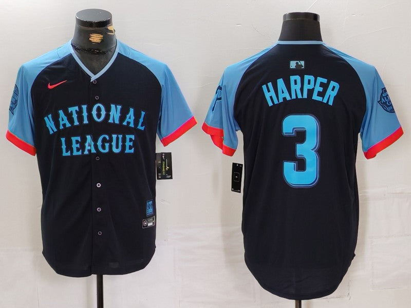 Men's National League Bryce Harper #3 Navy 2024  All-Star Game Limited Player Jersey1