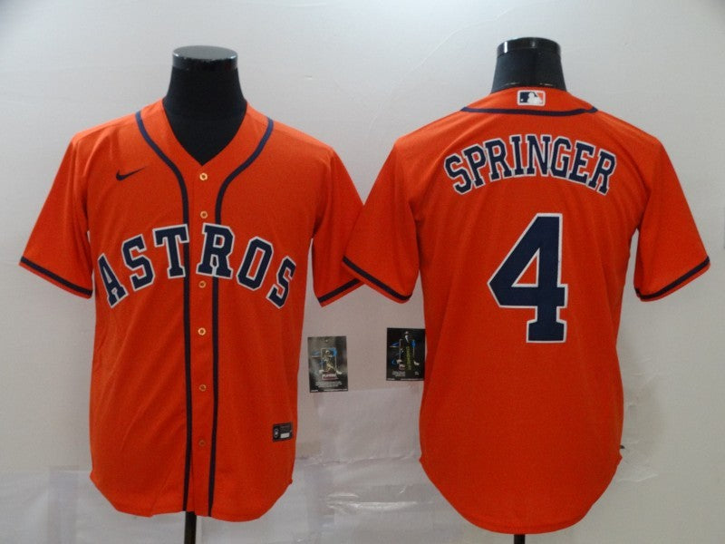 Men's Houston Astros George Springer #4 Orange Replica Baseball Jersey1