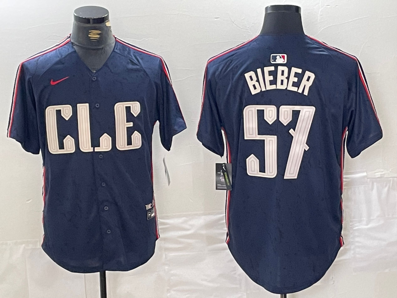 Men's Cleveland Guardians Shane Bieber Navy 2024 City Connect Limited Jersey