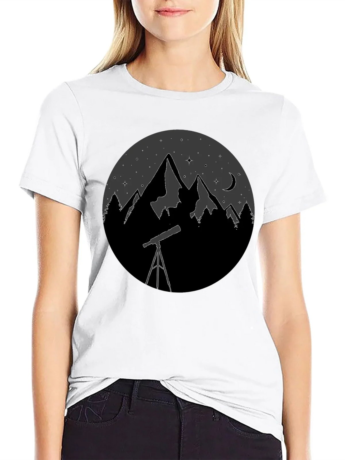 Night Sky Telescope Mountain Graphic Tee