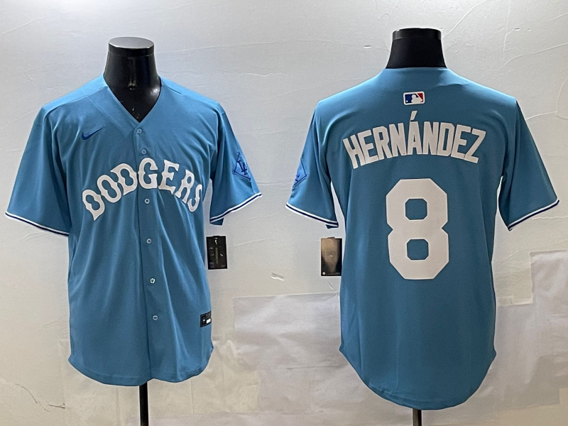 Men's Los Angeles Dodgers Enrique Hernandez #8 Light Blue Limited Player Jersey
