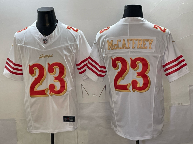 Men's San Francisco 49ers Christian McCaffrey White 2025 Rivalries Collection Game Jersey