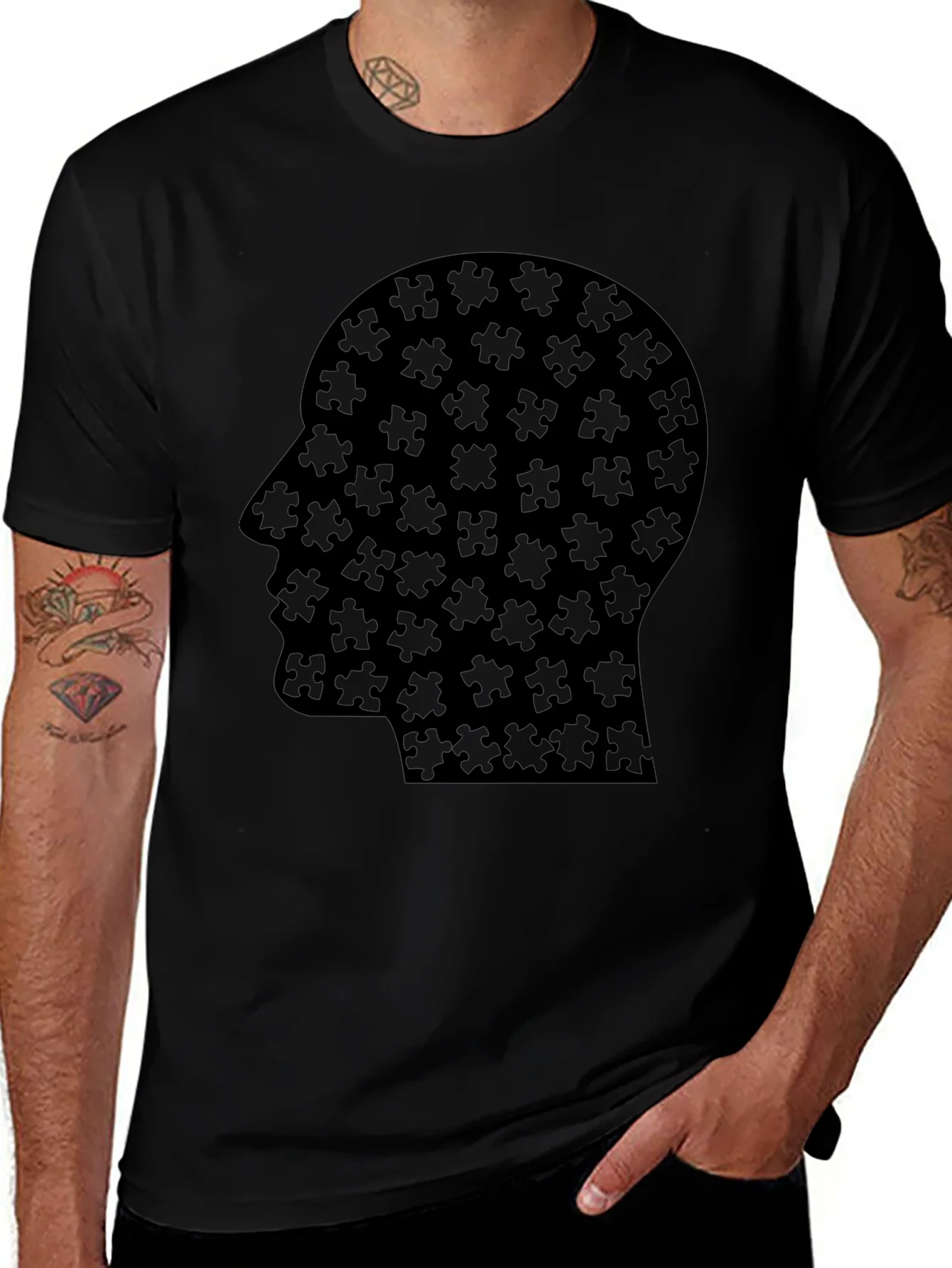 Puzzle Head Tee - Black Graphic T-Shirt