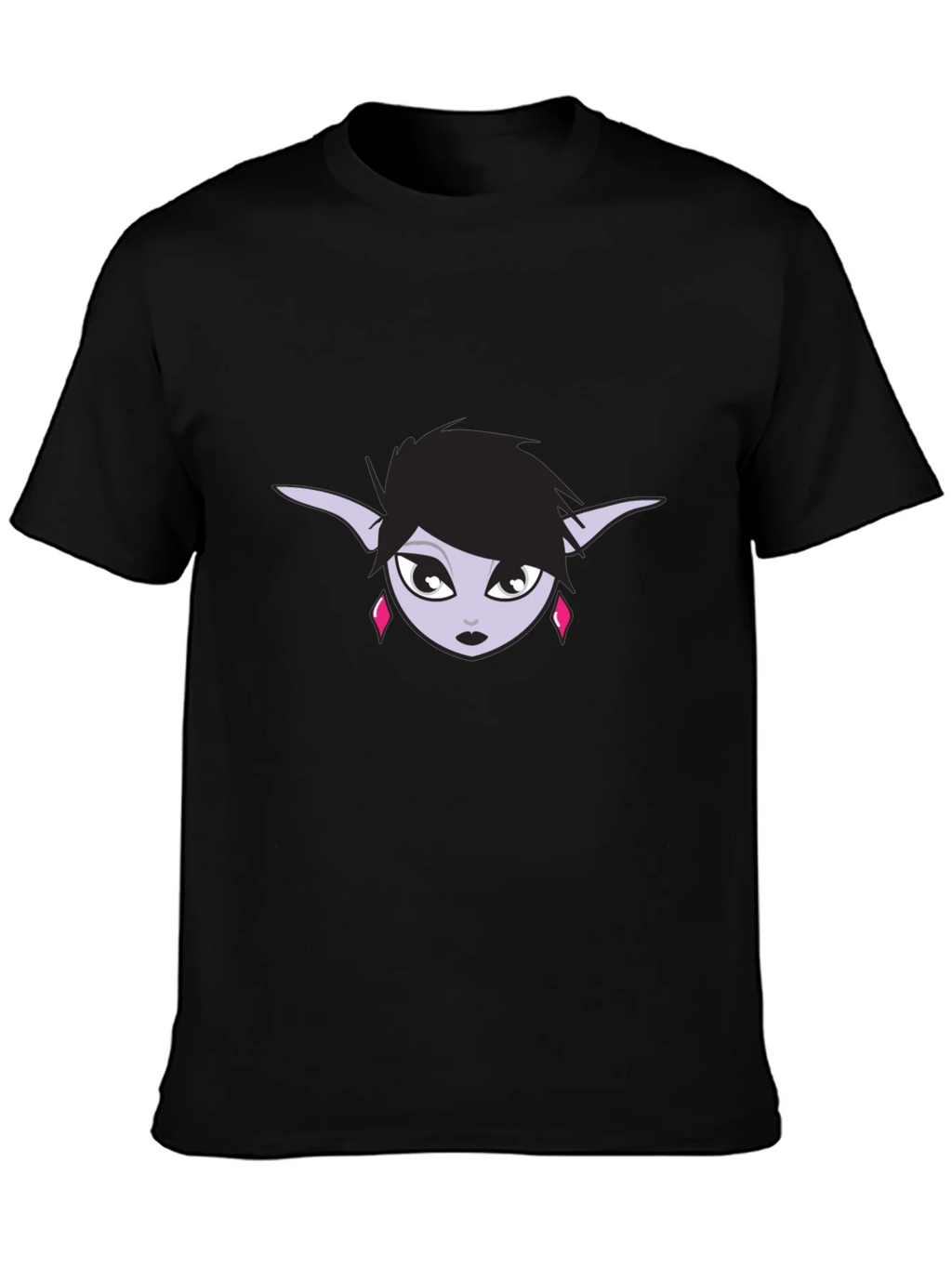 Black T-Shirt with Elf Girl Graphic Tee