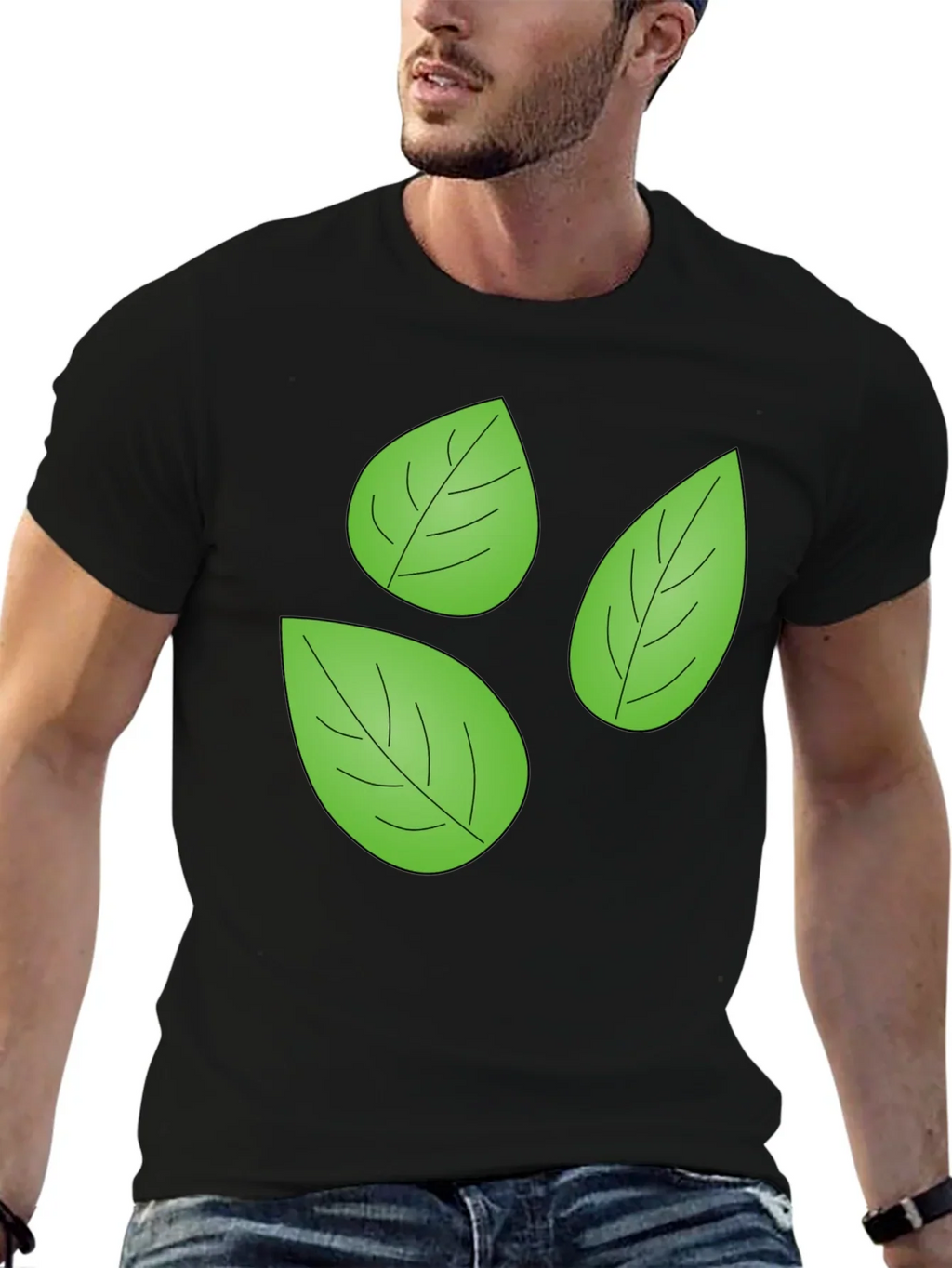 Leaf Pattern Black T-Shirt