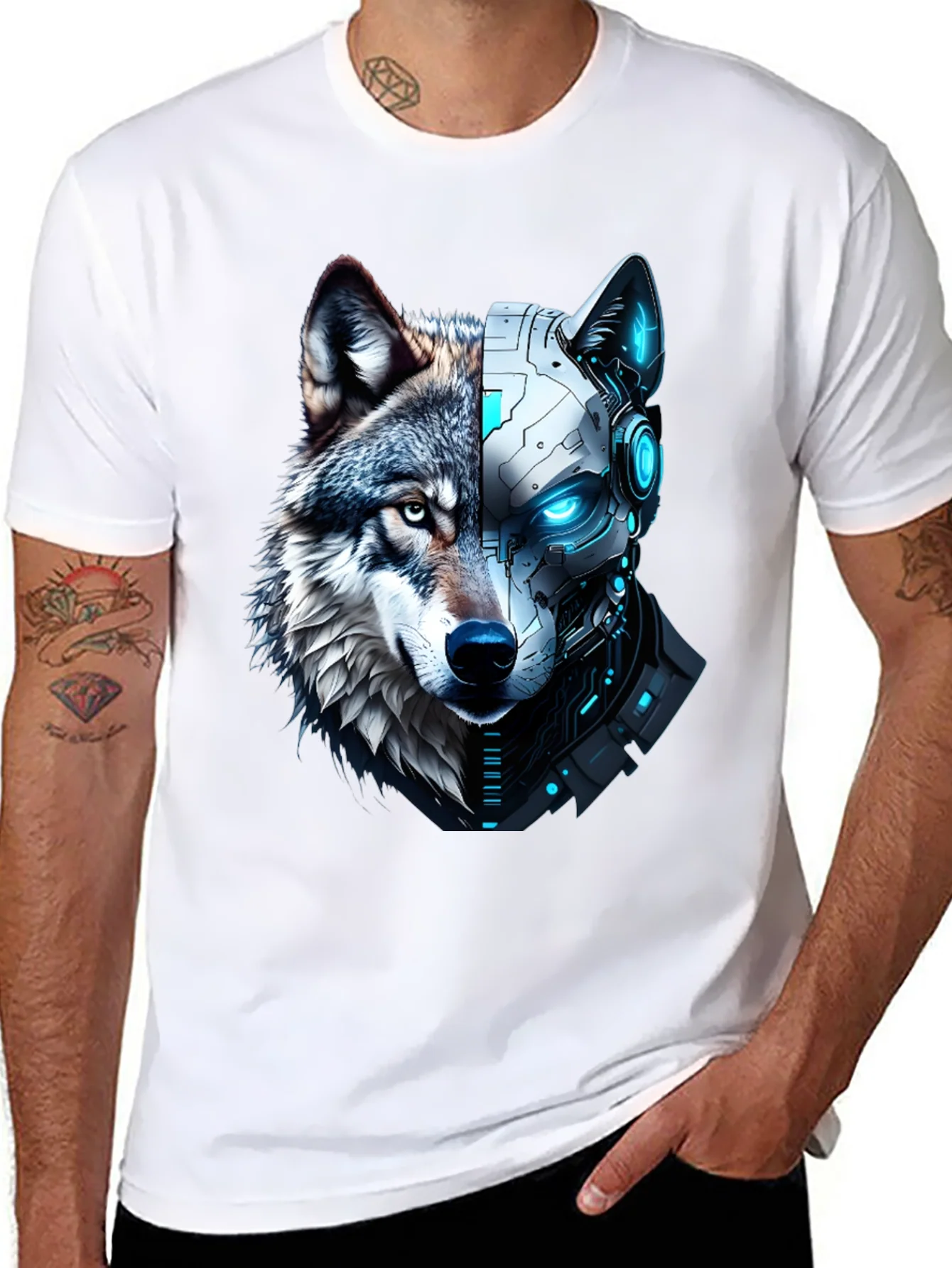 Cyber Wolf Graphic Tee - Mens Black T-Shirt