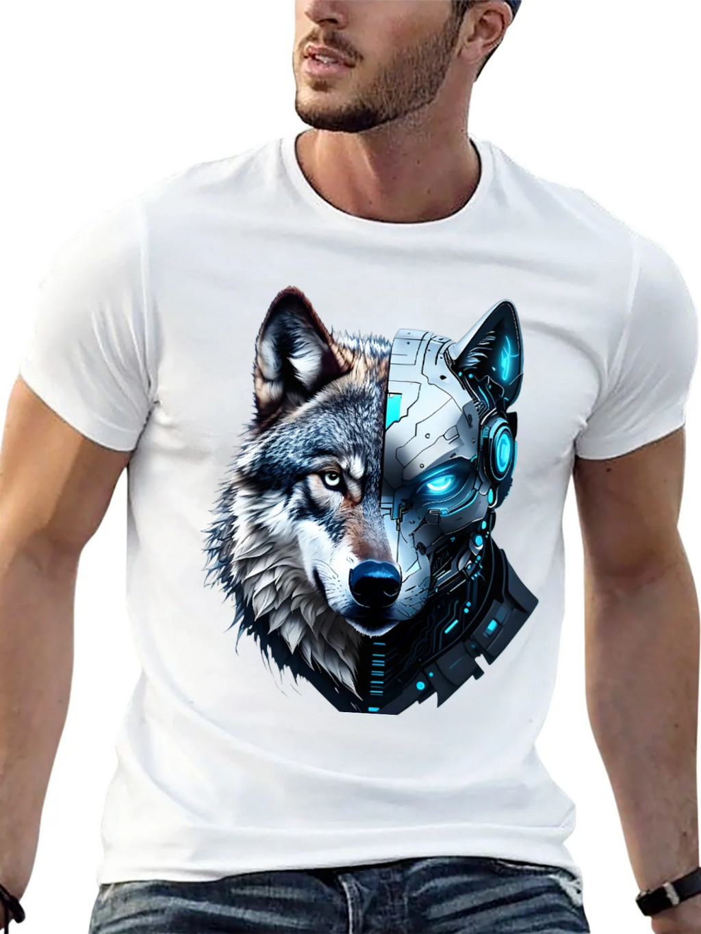 Cyber Wolf Graphic Tee - Mens Black T-Shirt