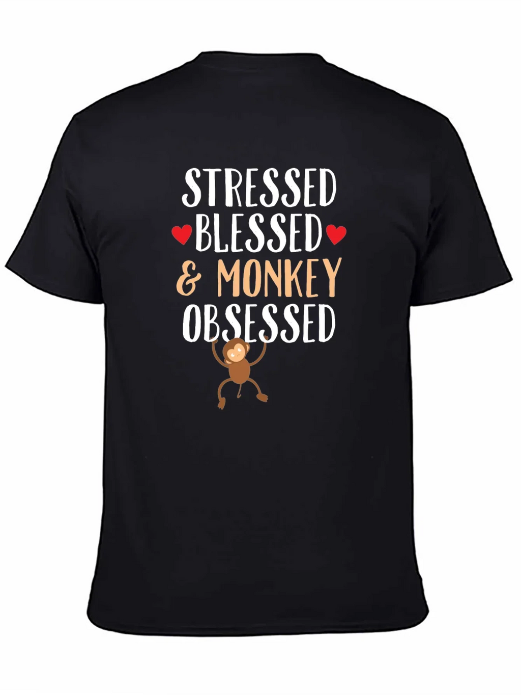 Stressed Blessed Monkey Obsessed Black T-Shirt