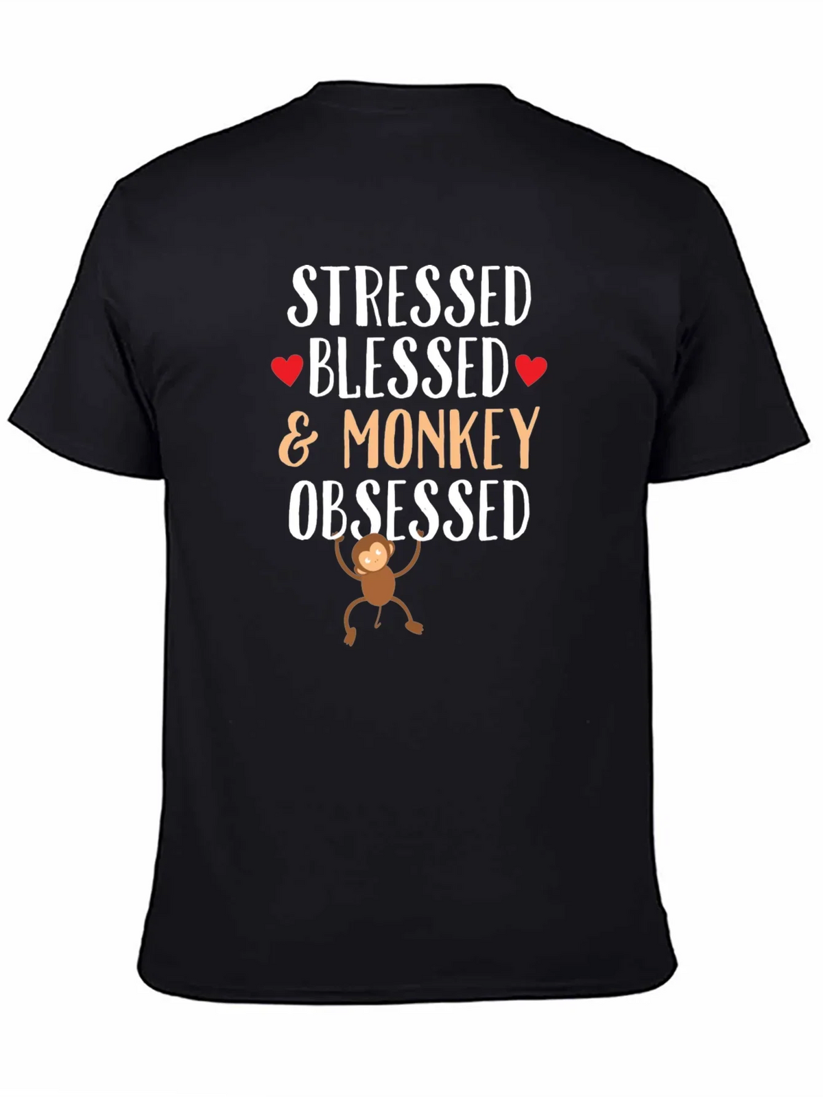 Stressed Blessed Monkey Obsessed Black T-Shirt