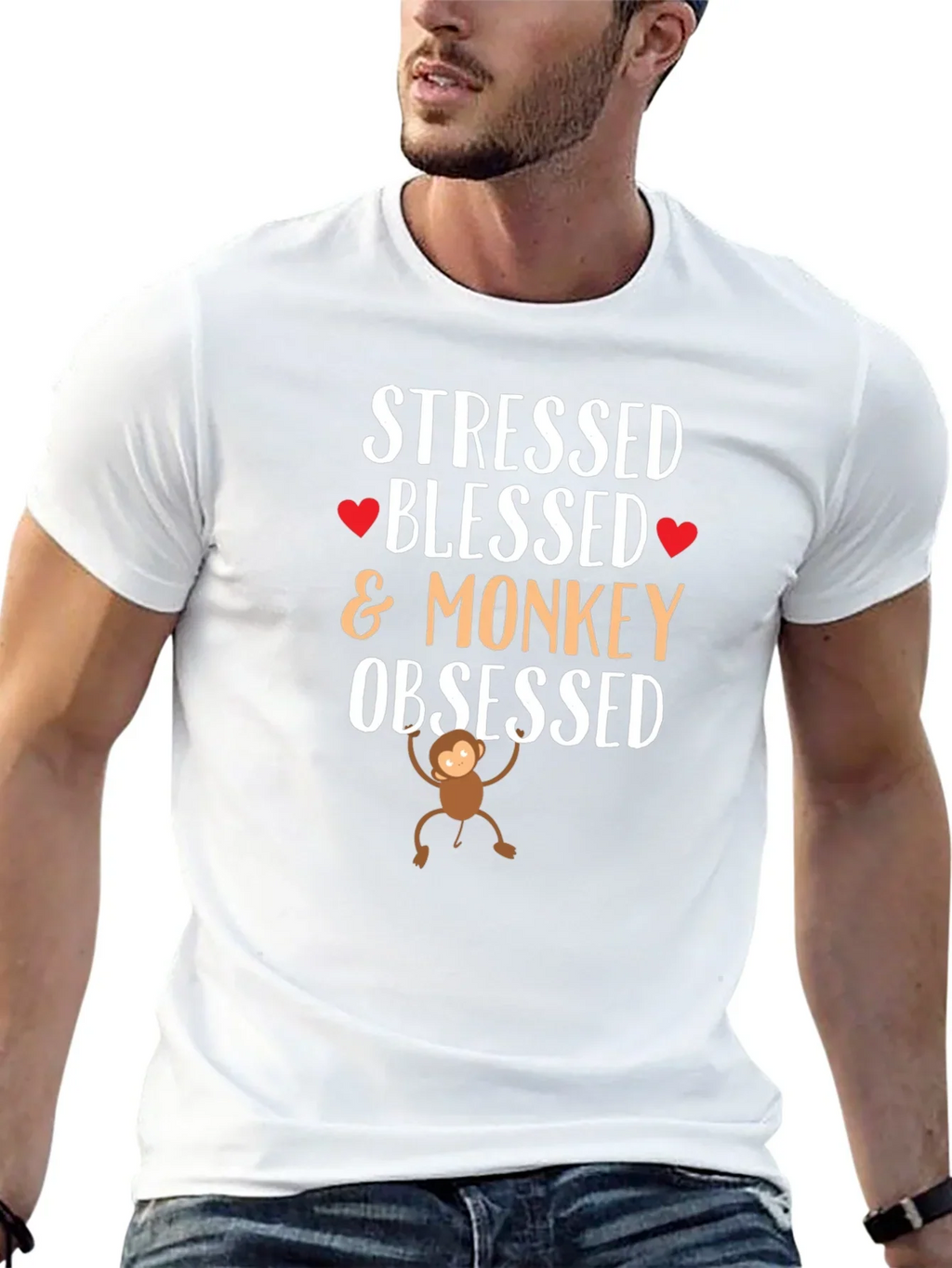 Stressed Blessed Monkey Obsessed Black T-Shirt