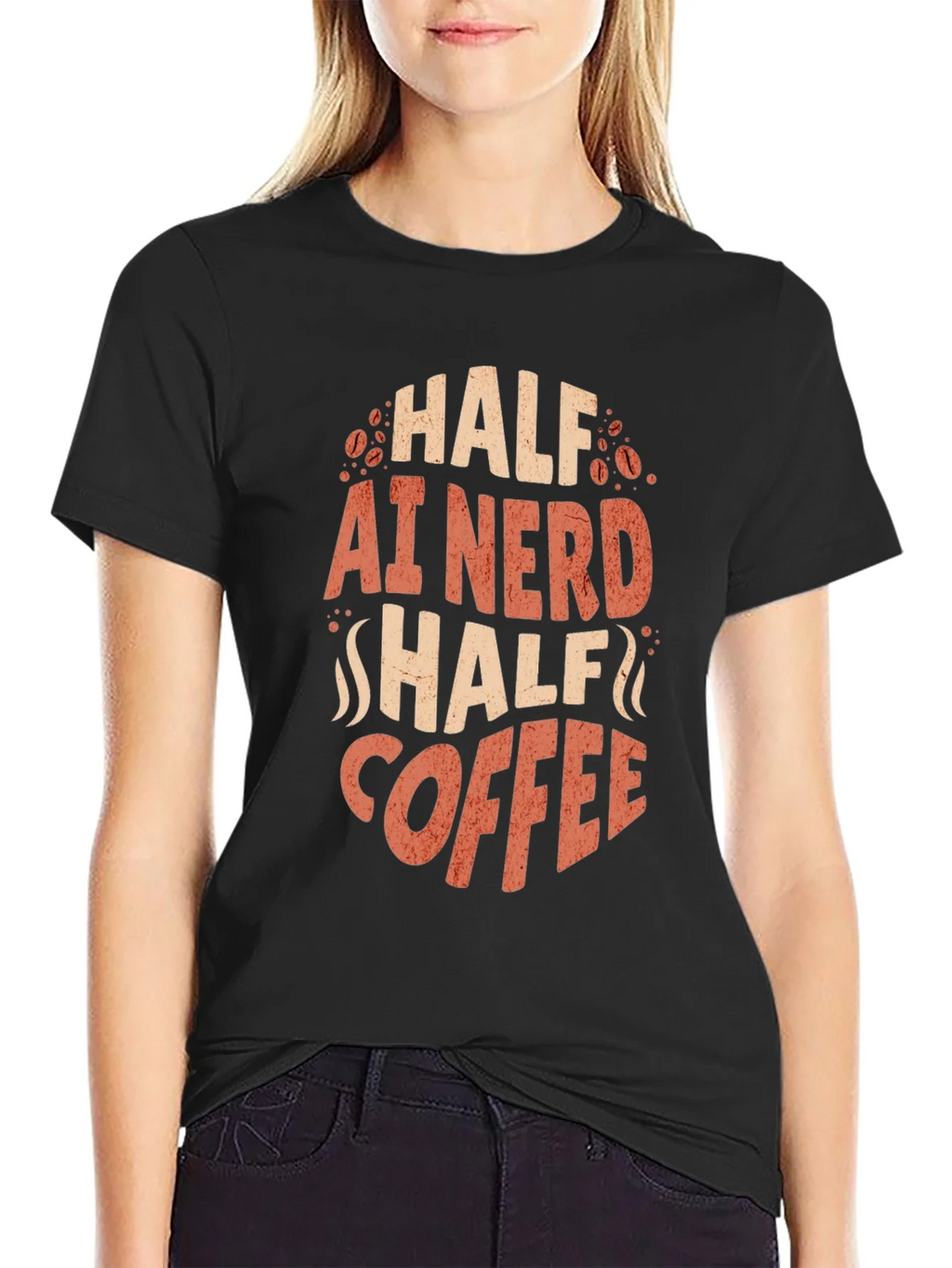 Half AI Nerd Half Coffee T-Shirt - Black