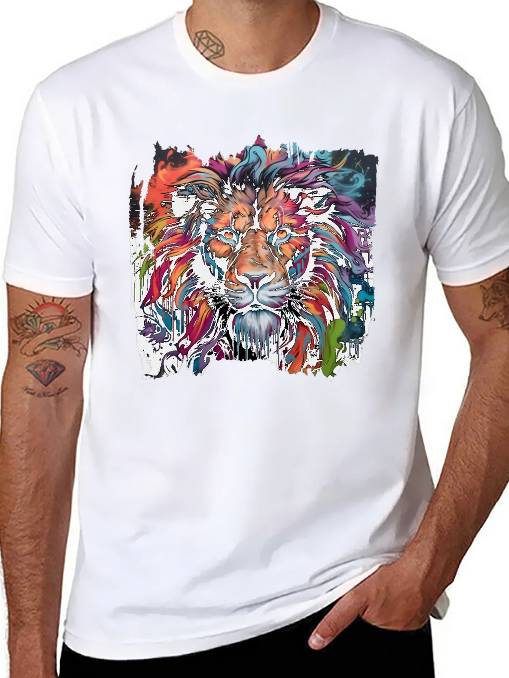 Vibrant Lion Graphic Tee - Stylish Mens T-Shirt