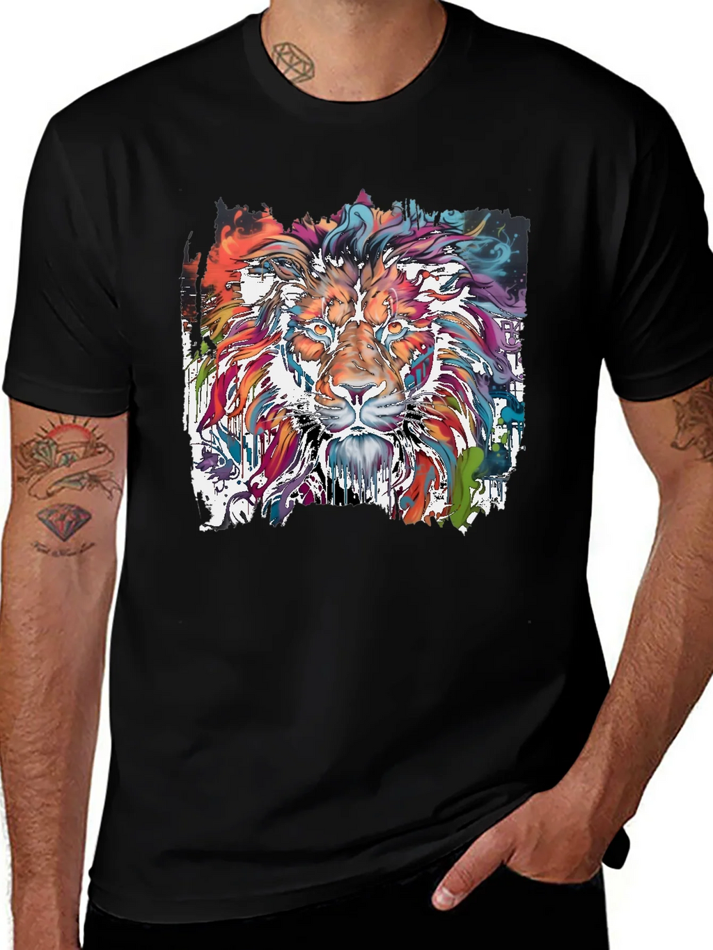 Vibrant Lion Graphic Tee - Stylish Mens T-Shirt