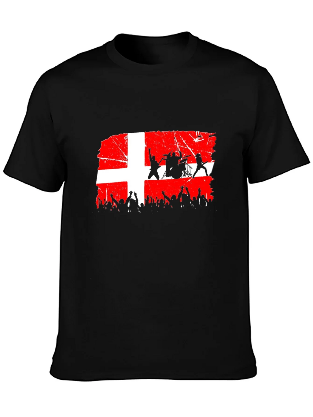 Denmark Flag Rock Band Concert Black T-Shirt