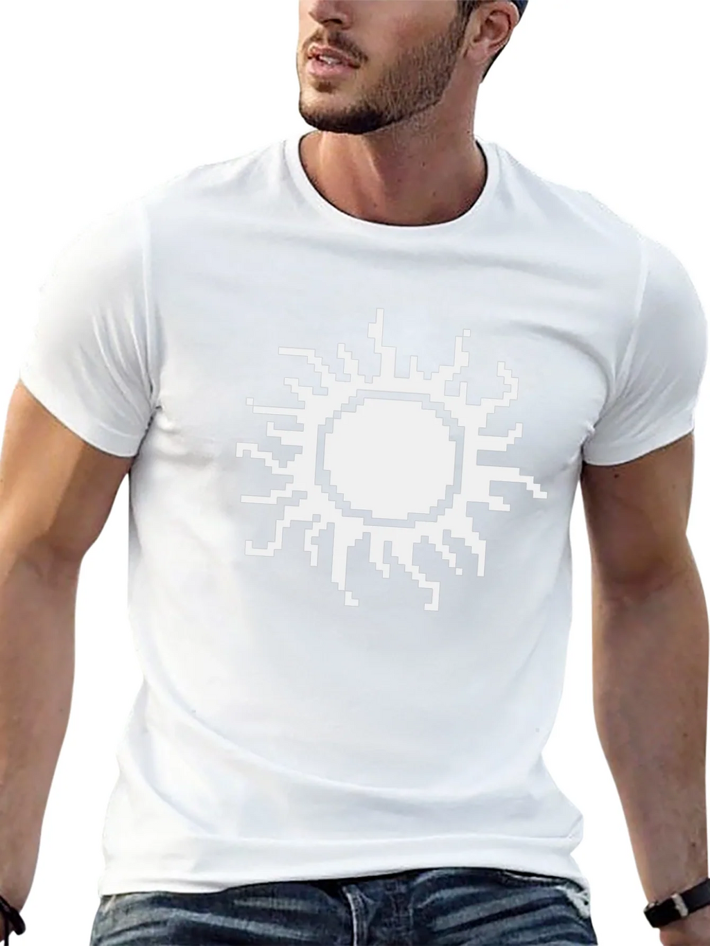 Pixel Sun Graphic Tee - Black Cotton T-Shirt