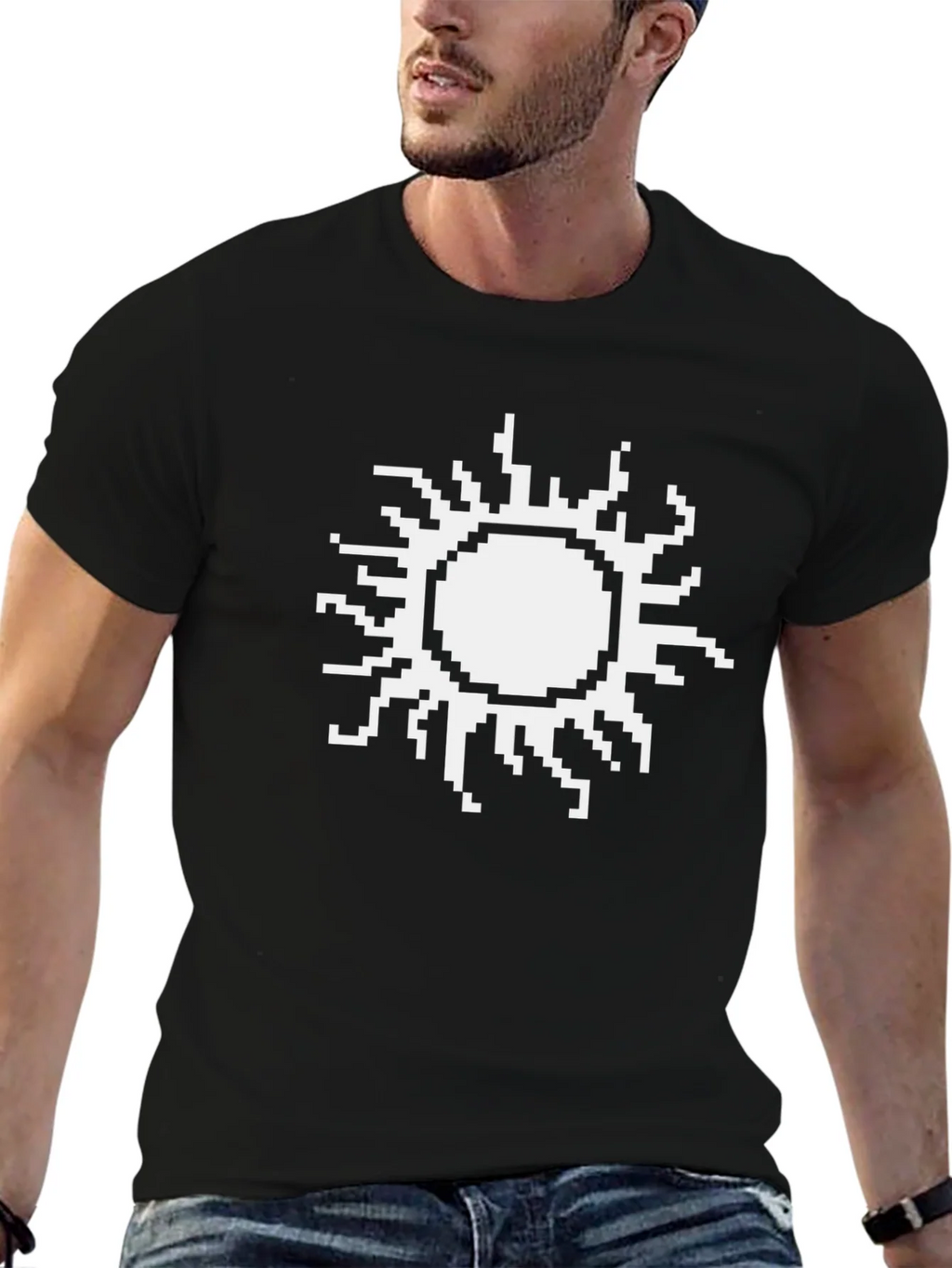 Pixel Sun Graphic Tee - Black Cotton T-Shirt